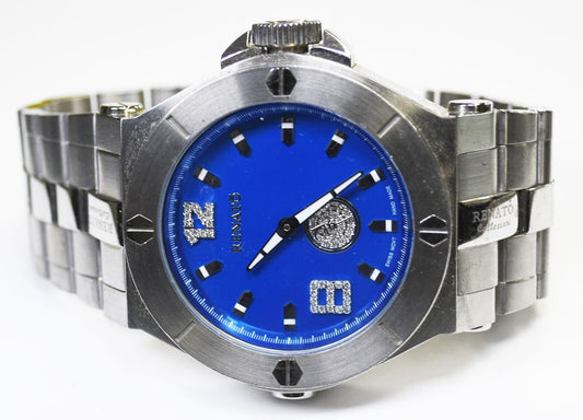 Renato LE 320g Stainless Steel 30ATM 50mm Wristwatch Blue Dial 7" Wrist