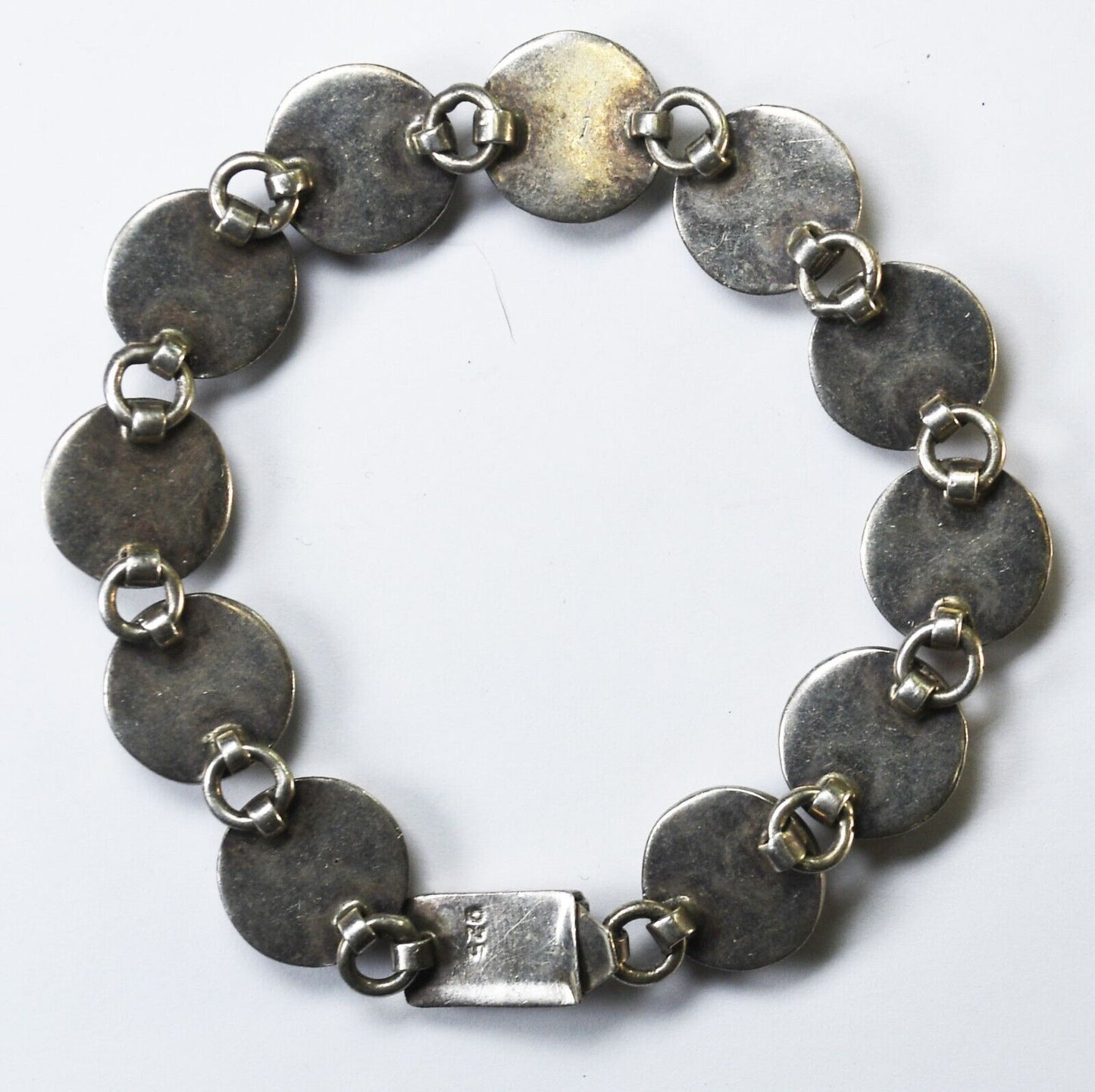 Sterling Silver Mexico Multi Stone Round Link Bracelet 13mm 7"