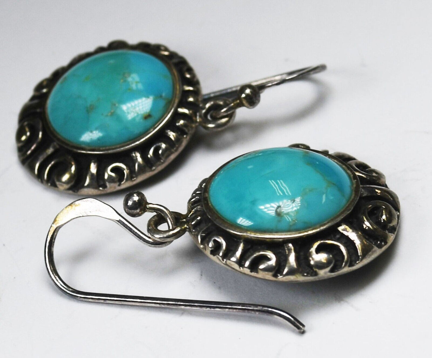 Sterling Silver Barse Compressed Turquoise Disc Earrings 36mm x 21mm