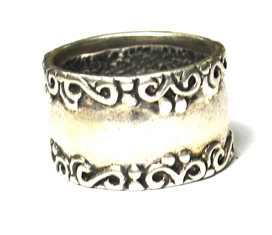 Sterling Silver Scroll Edge Band Ring 12mm Size 5.5