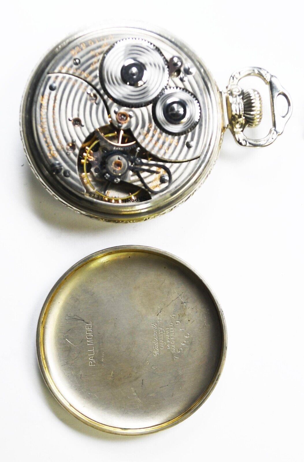 1927 Ball Hamilton Grade 999P Pocket Watch OF Ball Model White GF Case 21J RR LS