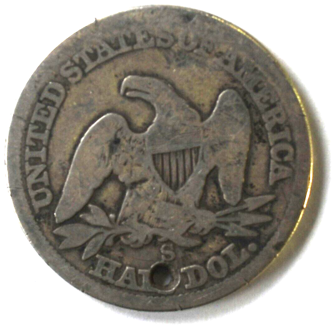 1862 S 50c Seated Liberty Silver Half Dollar San Francisco Civil War Holed