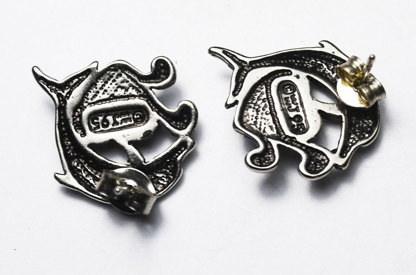 Sterling Silver Pewter Dolphin Turquoise Chip Heart Earrings 18mm x 15mm