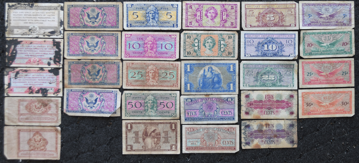 Lot of 28 Different Military Certificate Notes Series 461-661 10c-$1