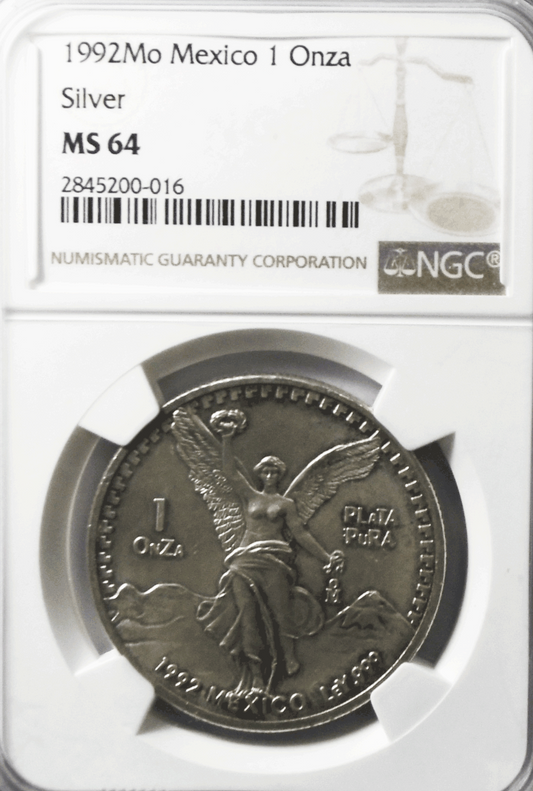 1992 Mexico 1 oz Silver Onza  Libertad .999 Fine Silver Plata NGC MS64