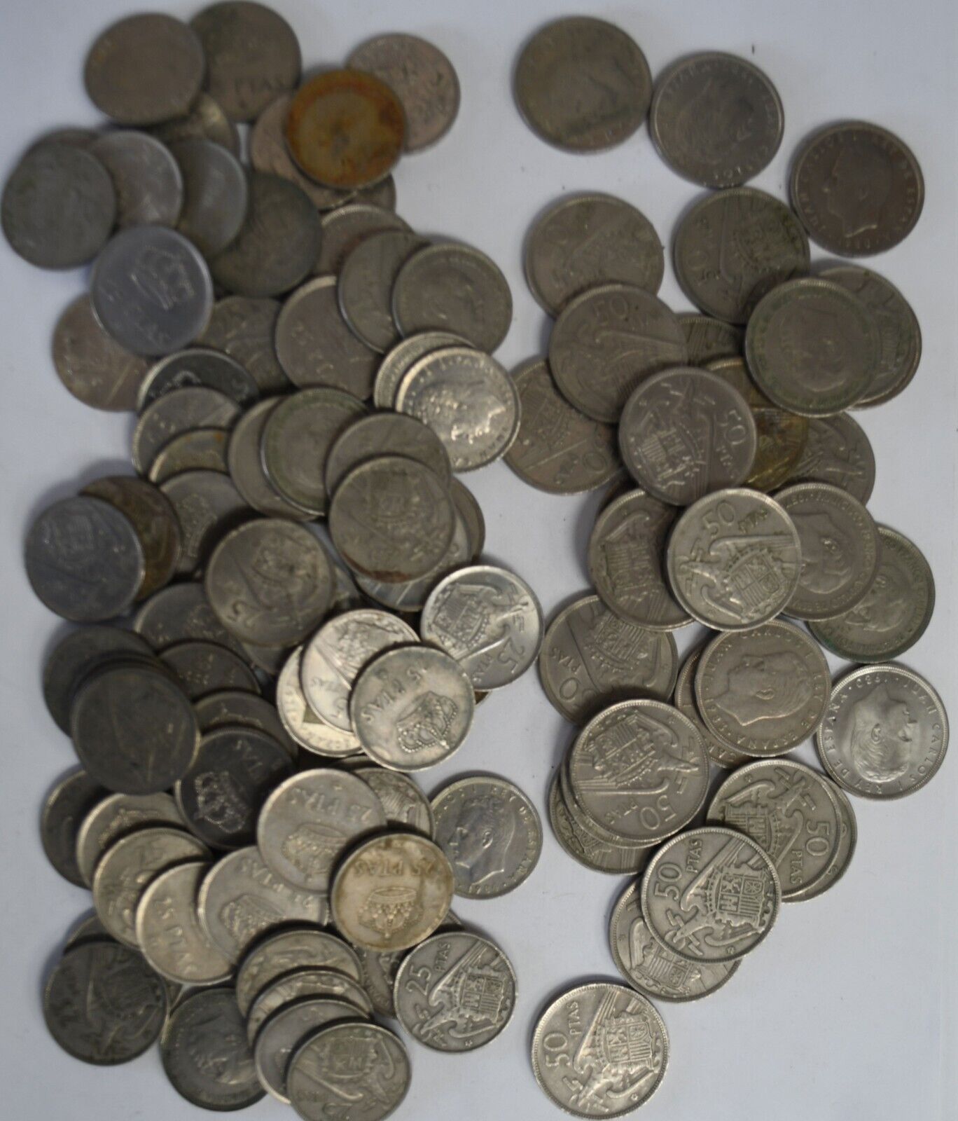 109pc Spain 77pc 25 & 32pc 50 Pesetas Coins Lot 1950's 1980's