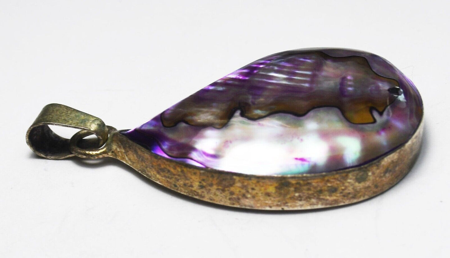 Sterling Silver Purple Mother of Pearl Teardrop Pendant 50mm x 26mm