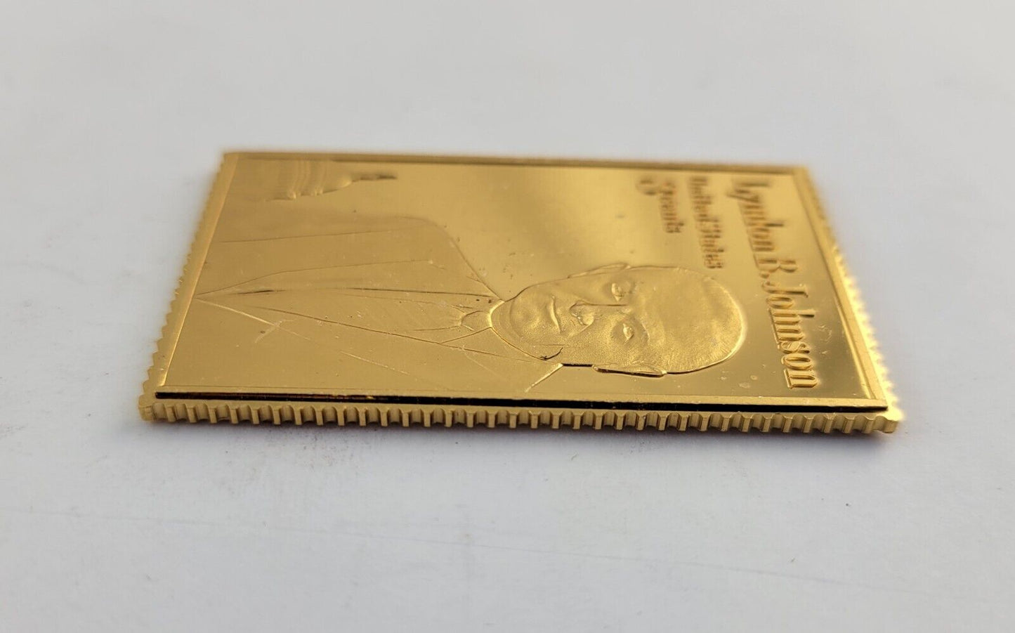 USPS United We Stand .999 Fine Silver Gold Plated Stamp Lyndon B Johnson 1oz.