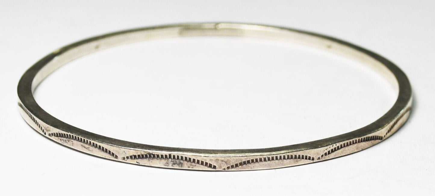 Sterling Silver Striped Wave Bangle Medium Solid Bracelet 3mm