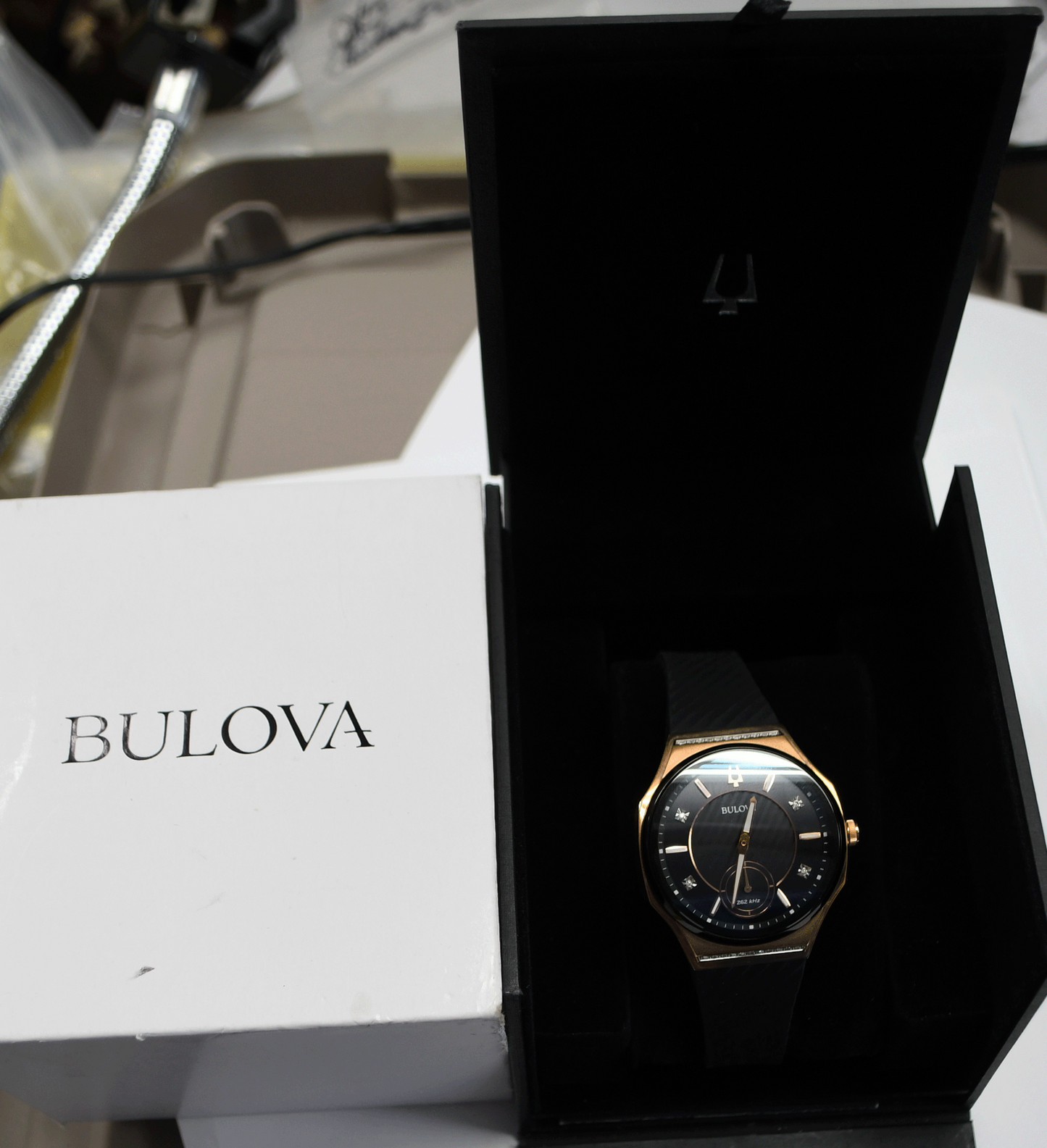 Men's Bulova C477973 262 khz Curved Case Wristwatch 41mm Diamond Dial w Box Curv