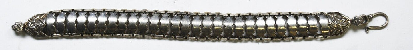 Silver Plated Bali Fish Scale Snake Skin Double Dot Bracelet 14mm 7.5"