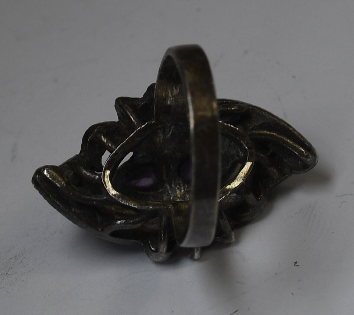 Sterling Silver Amethyst Marcasite Ring 29mm Size 6