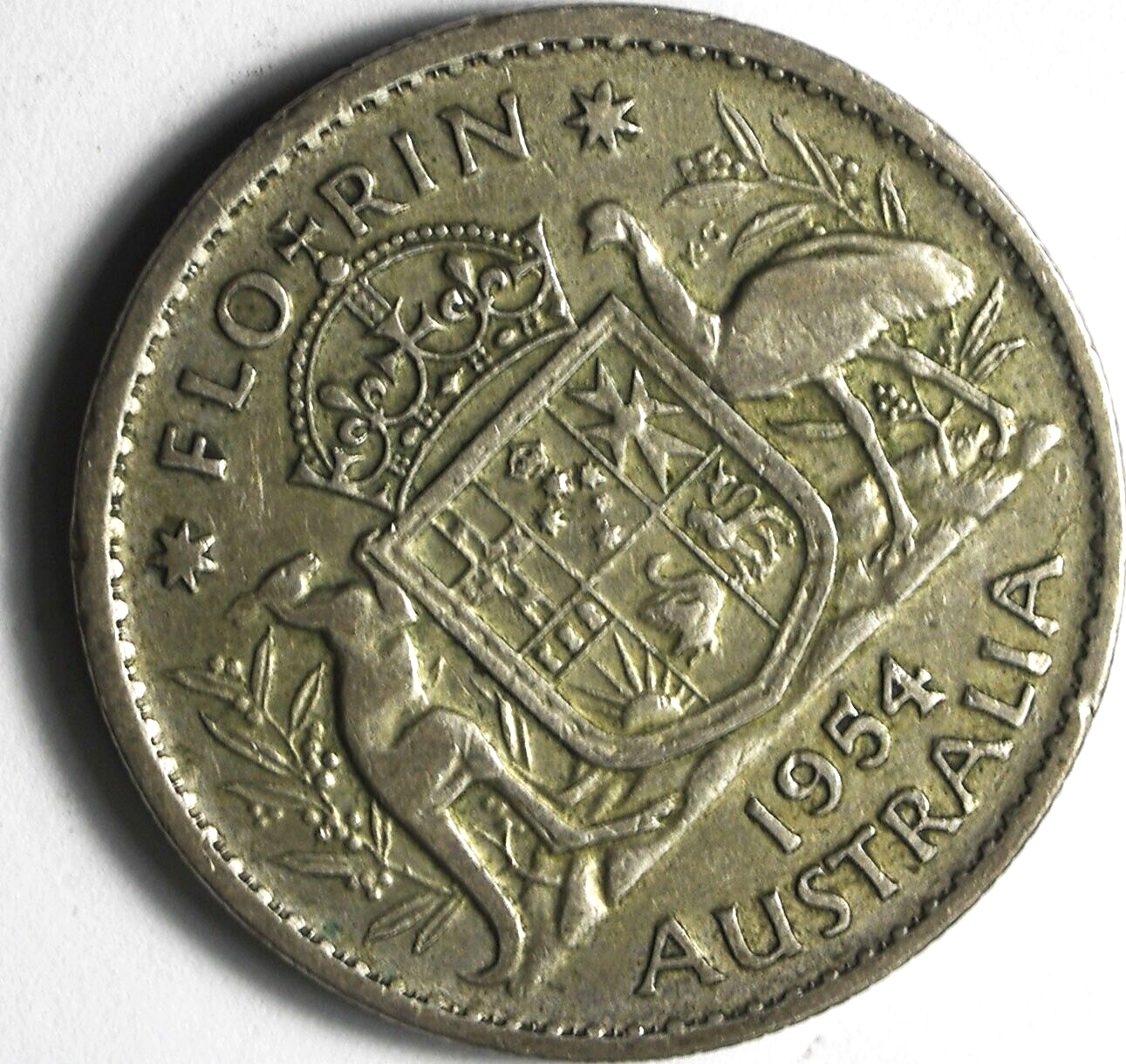 1954 Australia One Florin Two Shillings Silver Coin KM# 54