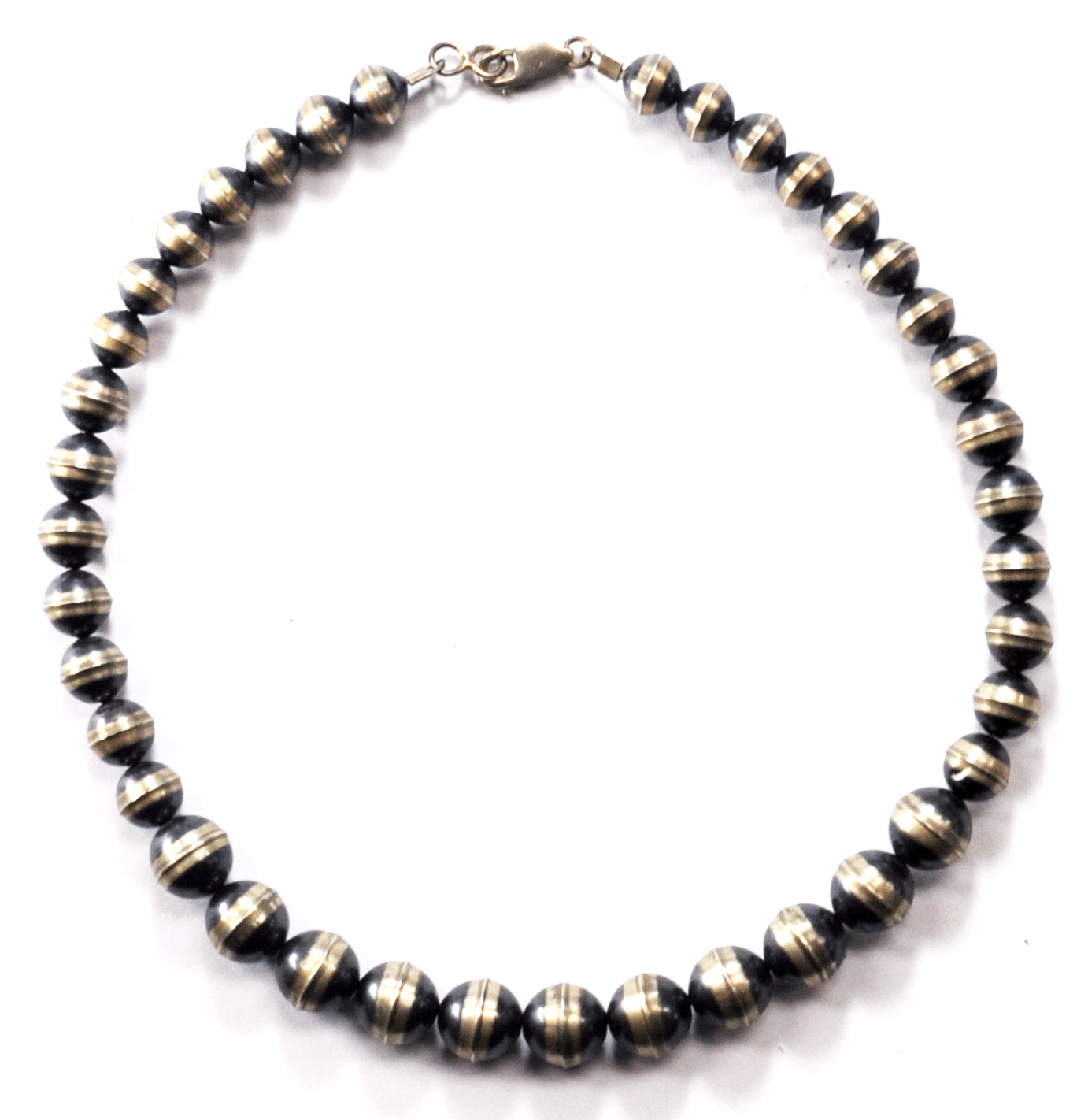 Sterling Two Tone Black & Silver Handmade Bead Necklacce Graduated 9-12mm 16"