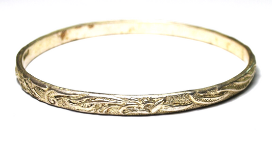 Sterling Silver Flower Leaf Floral Bangle 5mm Medium Bracelet 19g