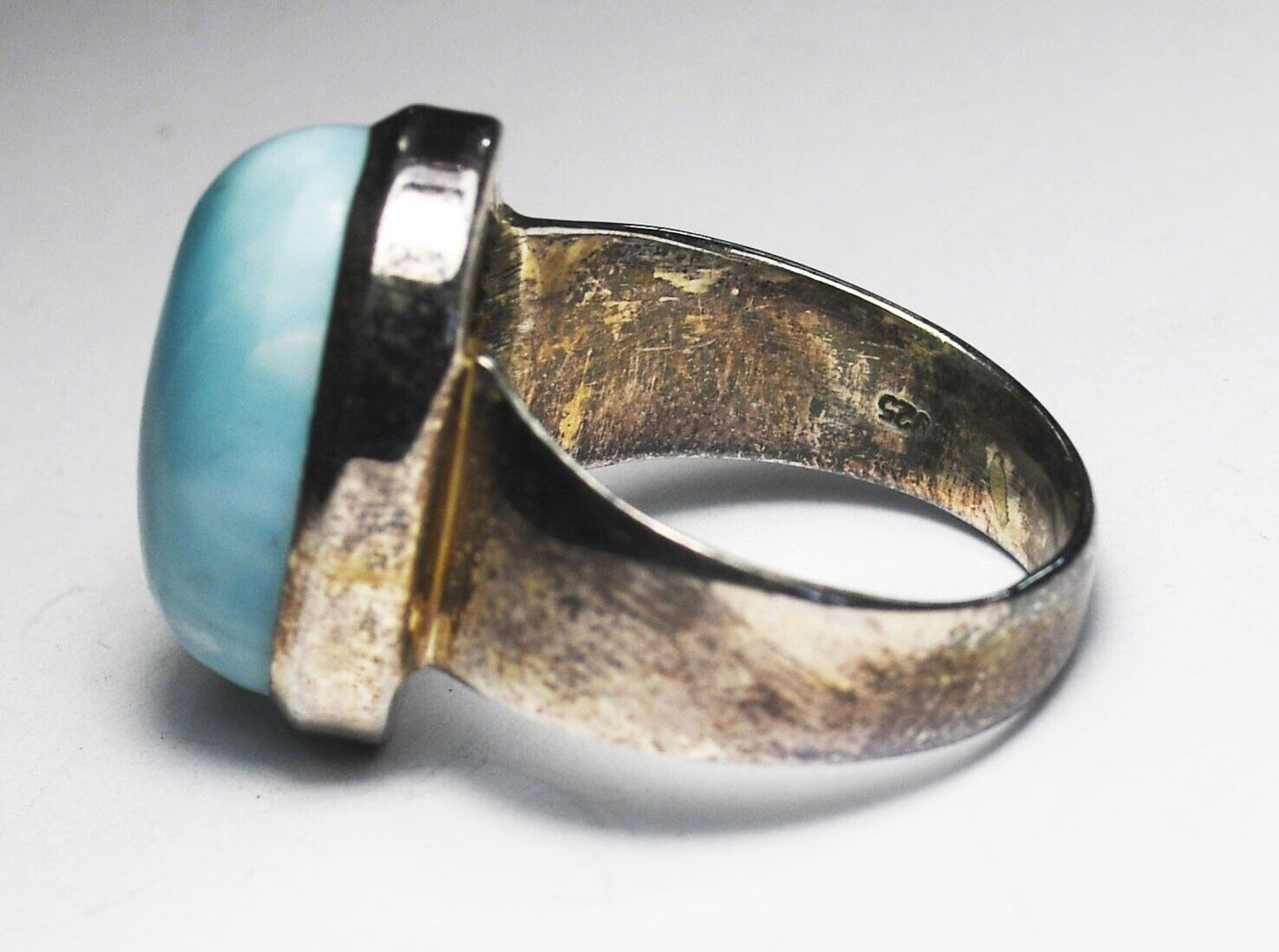 Sterling Silver Oval Larimar Solitaire Ring 21mm Size 9
