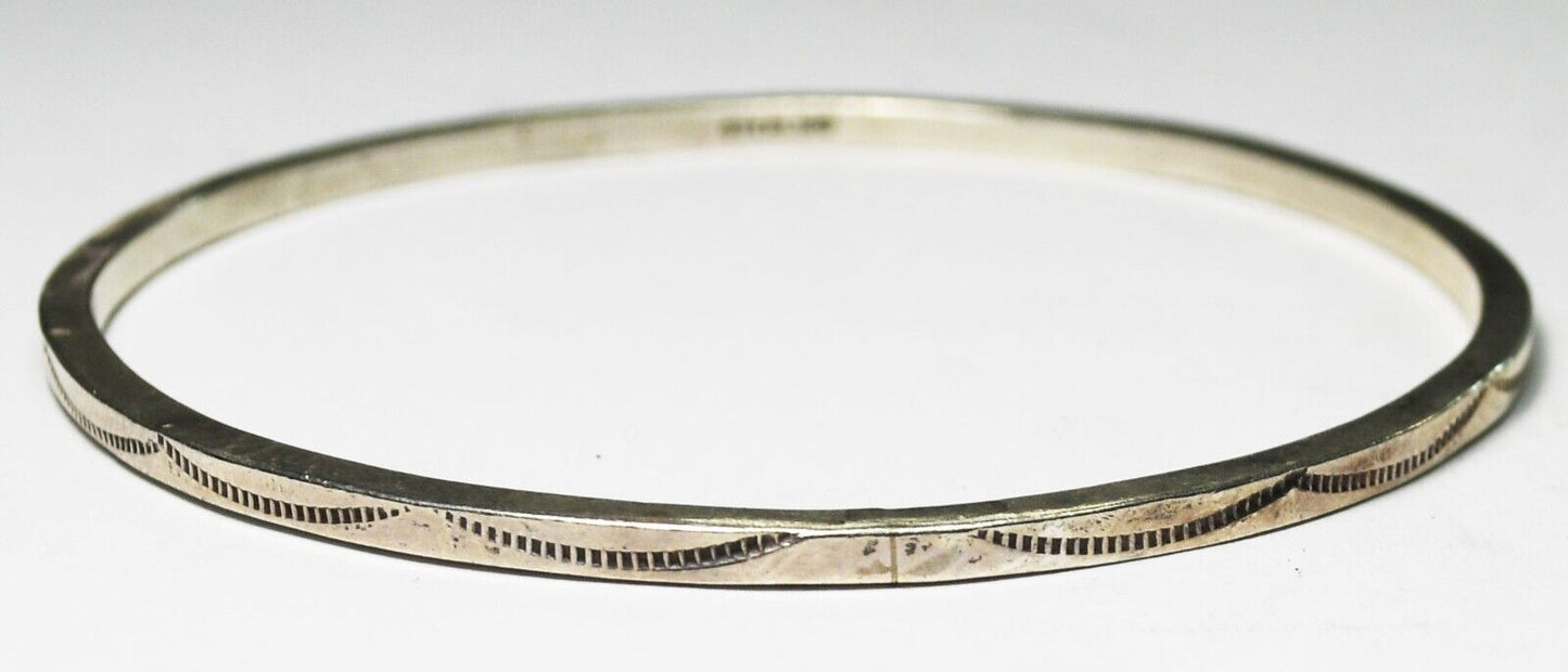 Sterling Silver Striped Wave Bangle Medium Solid Bracelet 3mm