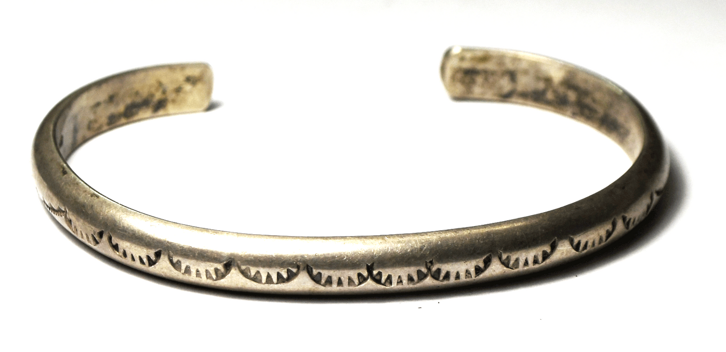 Vintage Rounded Bar Cuff Bracelet Rays 7mm 7.25" Wrist 28.6g