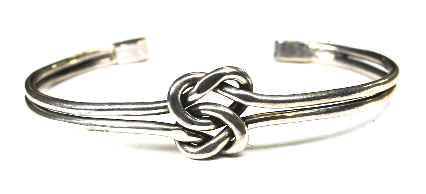 Sterling Silver Double Knot Wire Cuff 15mm Bracelet 7" Wrist
