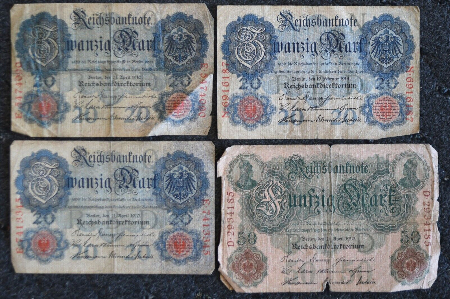 1910 & 1914 Germany 20 & 50 Mark Banknotes