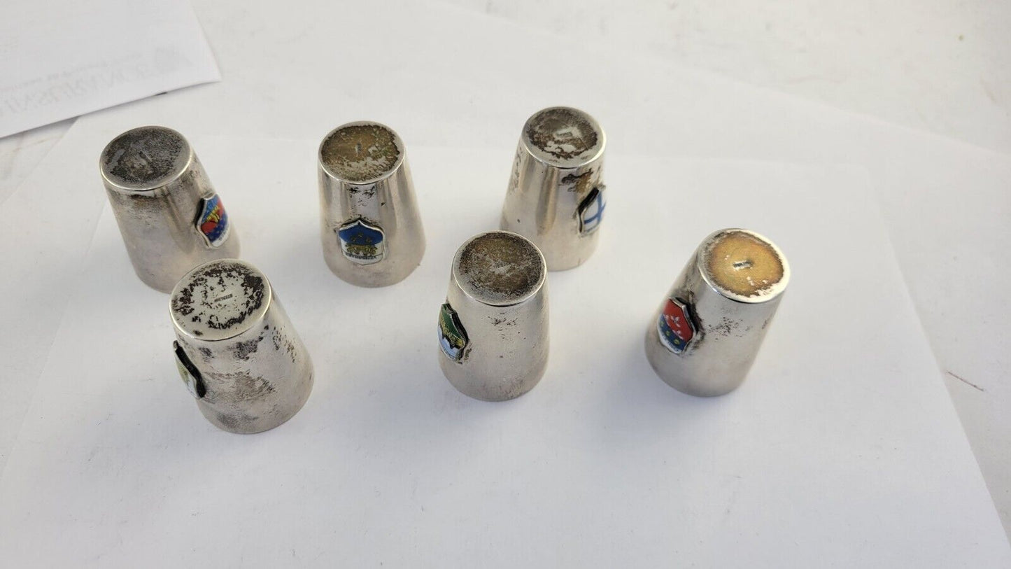 6pc. Sterling Souvenir Shot Glasses 2.4oz. Paris, Orleans, Versailles 1 3/8"