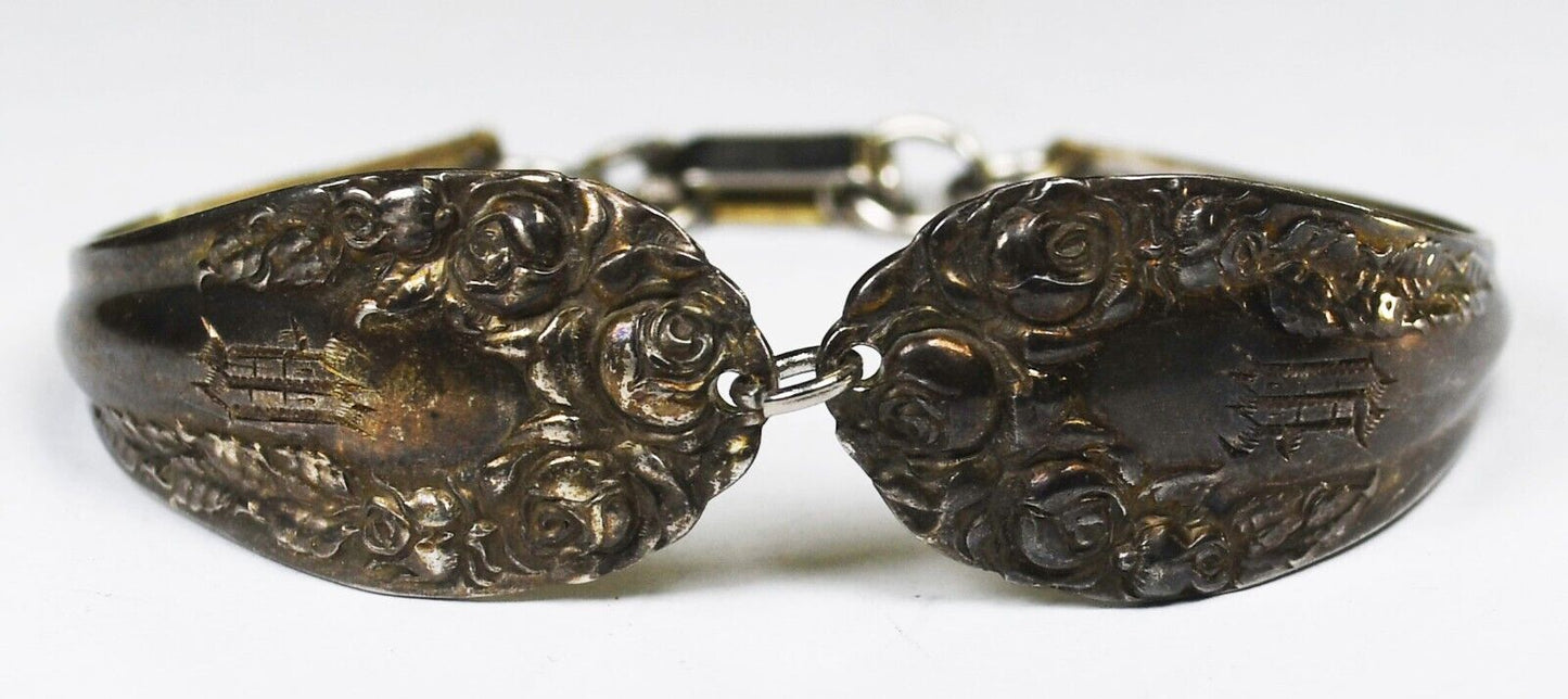 Sterling Silver Wallace Rose Hinged Bangle Bracelet 16mm 6" Wrist