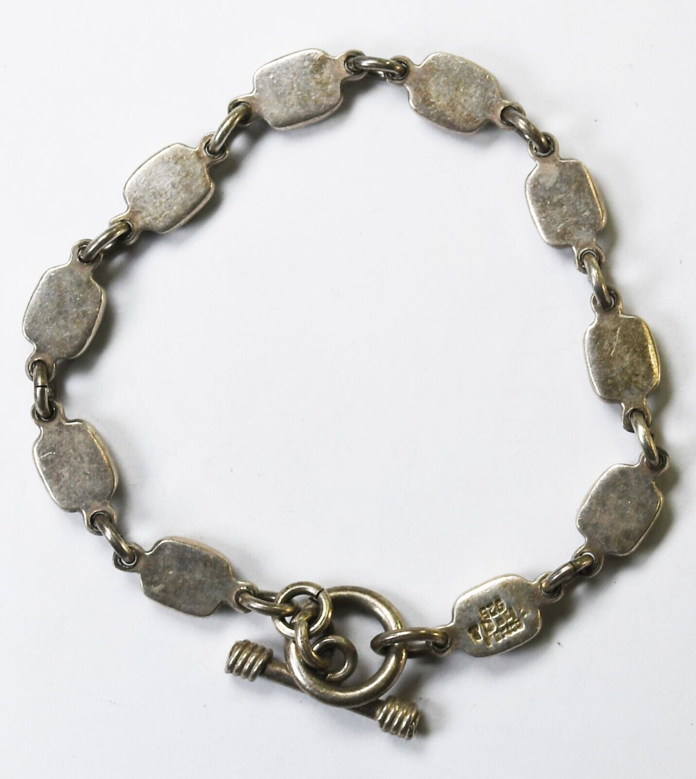 Sterling Silver Mexico Multi Stone Toggle Bracelet 7mm 7-3/4"