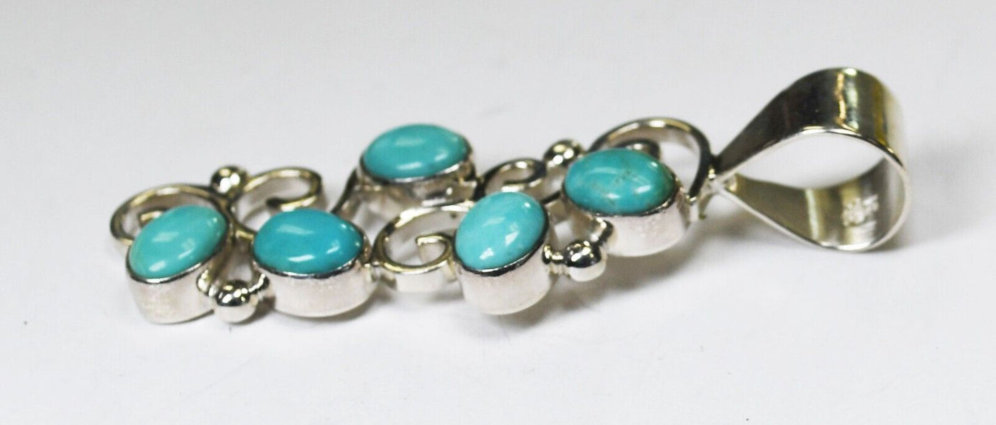 Sterling Silver Desert Rose Turquoise Vine Scroll Pendant 55mm x 20mm
