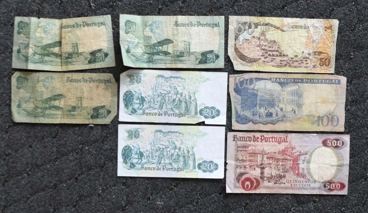 8- Portugal Banknotes 20 50 & 100 Escudos 1971-1980