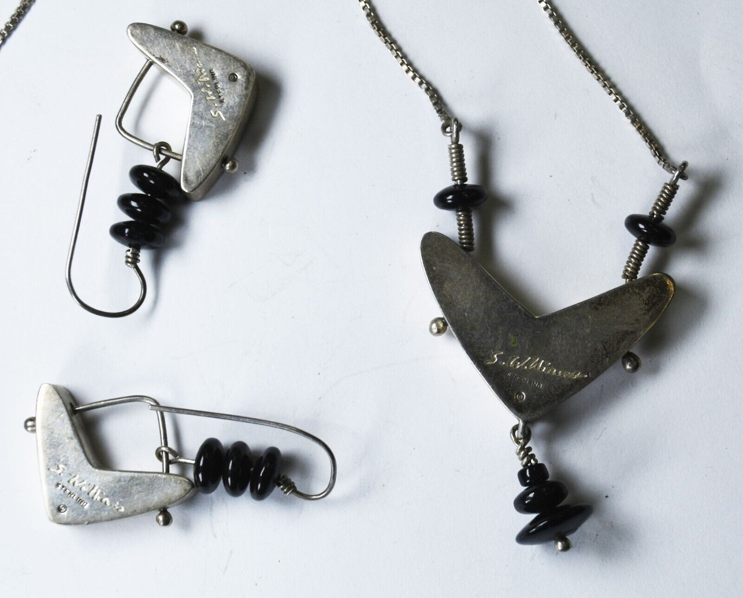 Sterling S Williams Boomerang 46mm Pendant & 48mm Earrings Set 20" Necklace