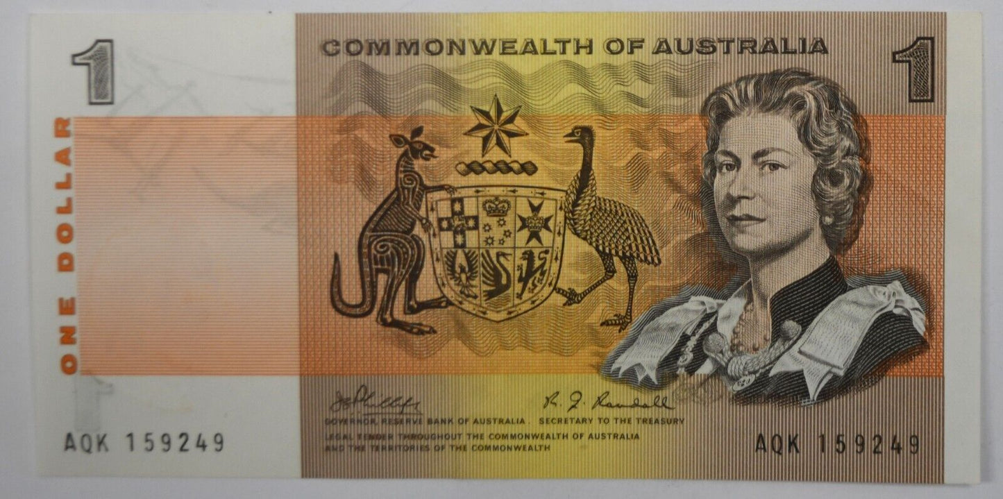 1972 $1 One Dollar Common Wealth of Australia Banknote BBH 662026 Uncirculated