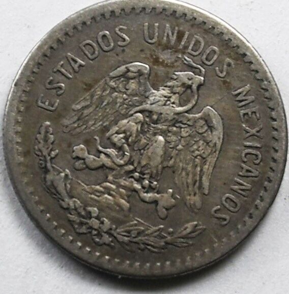 1909 Mexico Estados Unidos Mexicanos 10 Ten Centavos Silver Coin KM# 438