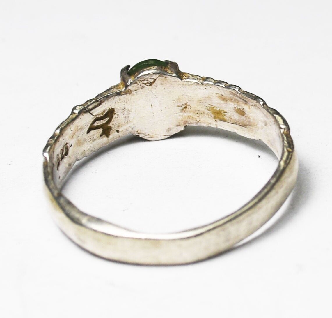 Sterling Silver Oval Green Jade Eagles Wings Ring 9mm Size 13