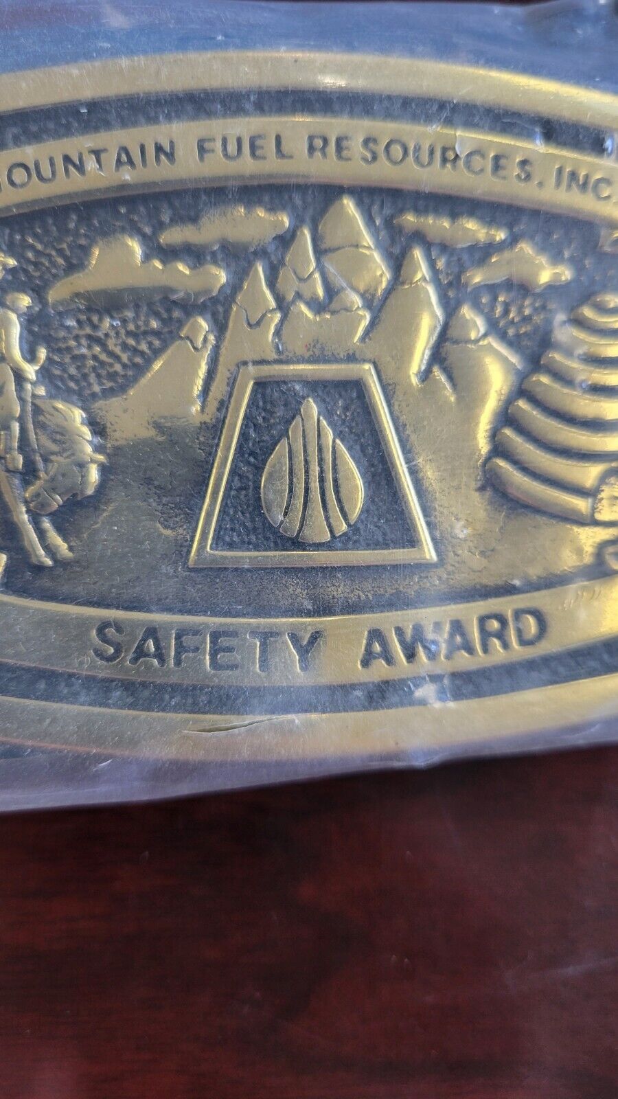 Vintage Mountain Fuel Resources Inc. Safety Award Belt Buckle Brass Questar