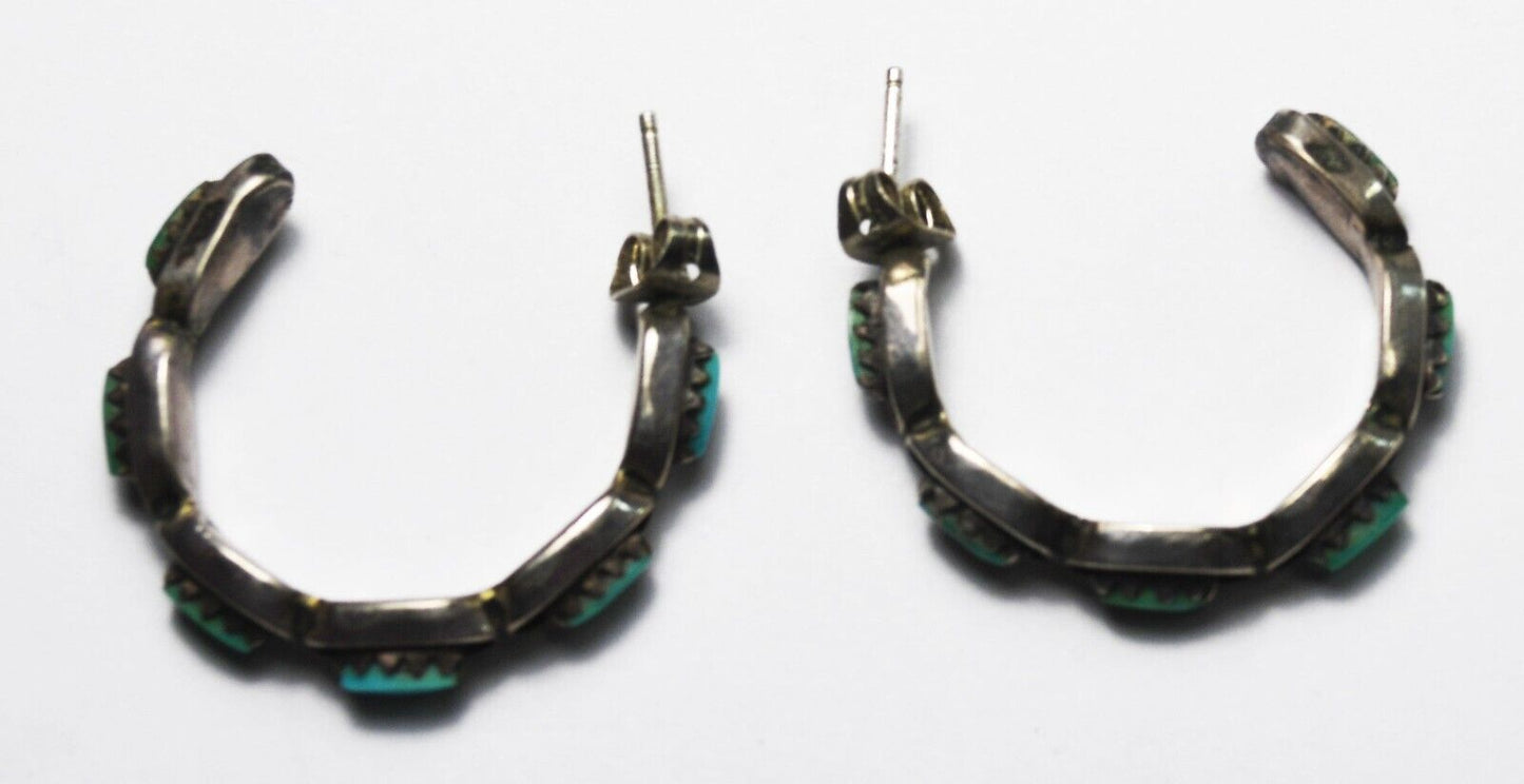 Sterling Silver Turquoise Petit Point Hoop Earrings 27mm x 5mm