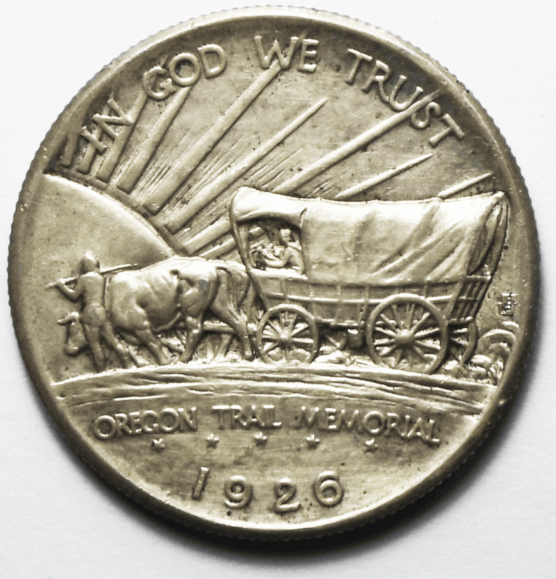 1926 50c Oregon Trail Centennial Lincoln Commemorative Silver Half Dollar