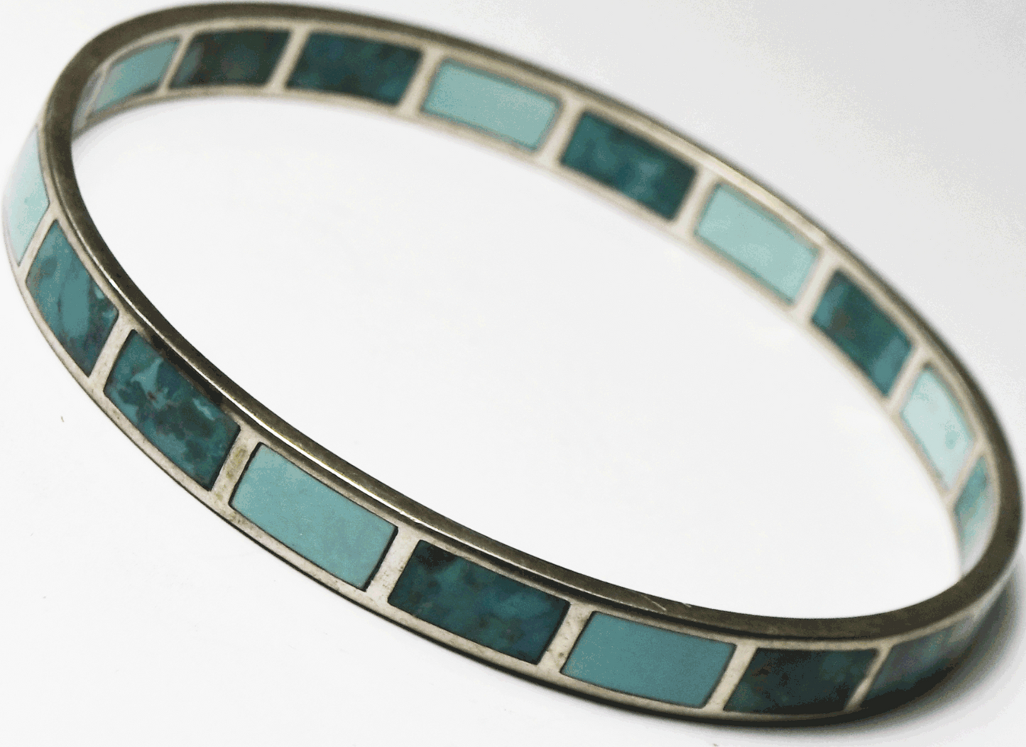 Sterling Silver Turquoise High Seas Inlay Large Bangle Bracelet B2828 7mm