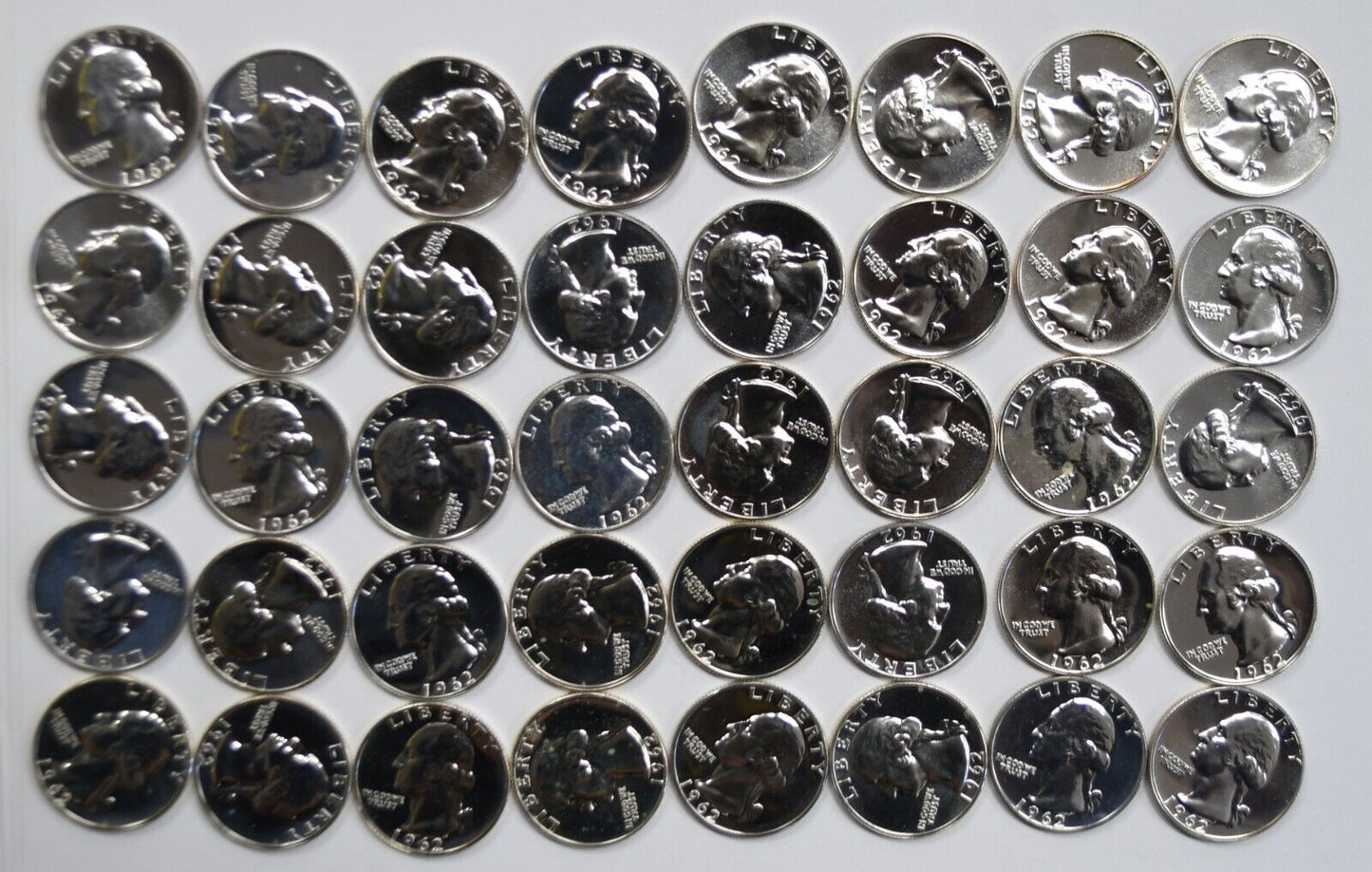 40pc Roll of 1962 25c Washington Silver Quarter Dollar Proof Coins