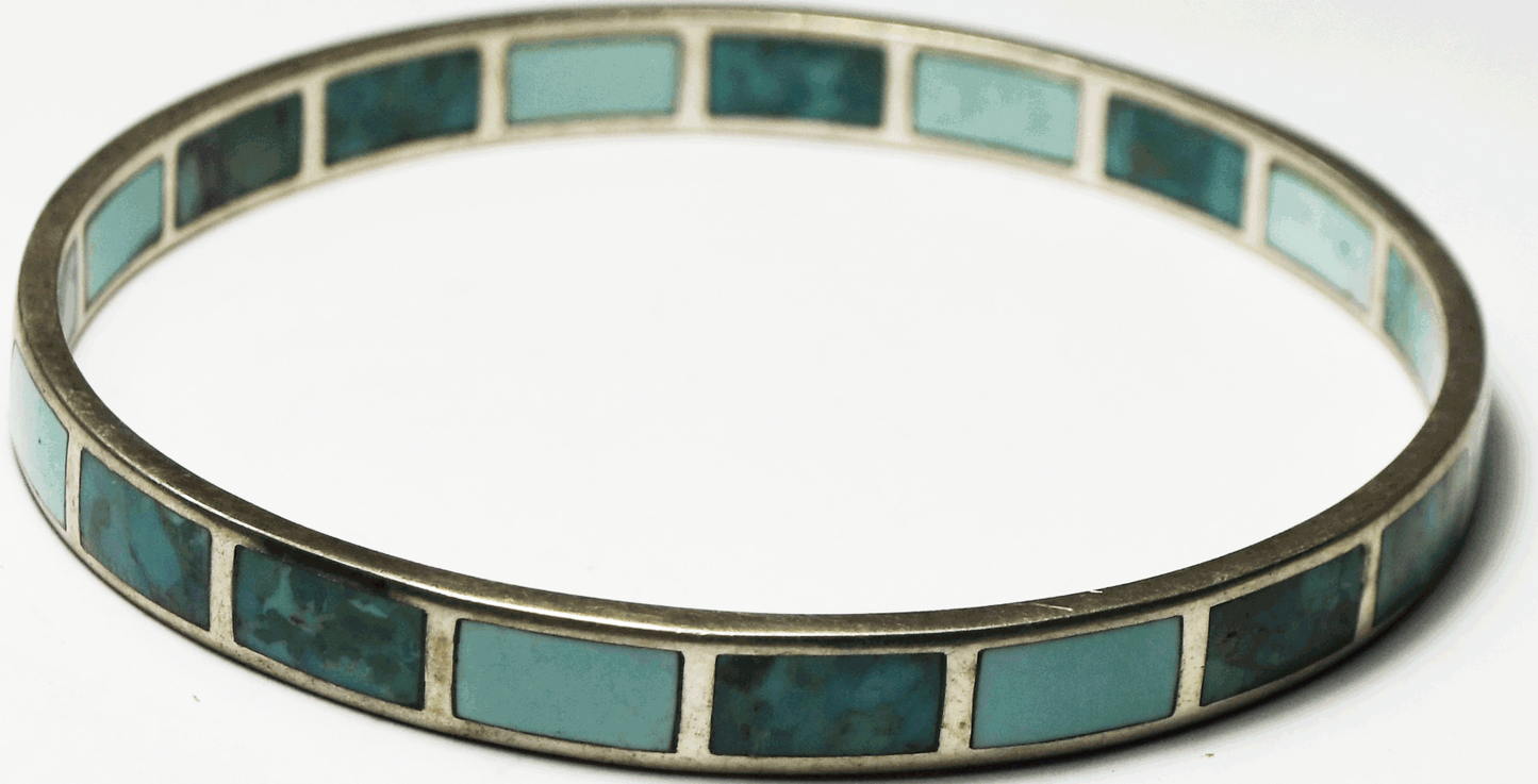 Sterling Silver Turquoise High Seas Inlay Large Bangle Bracelet B2828 7mm