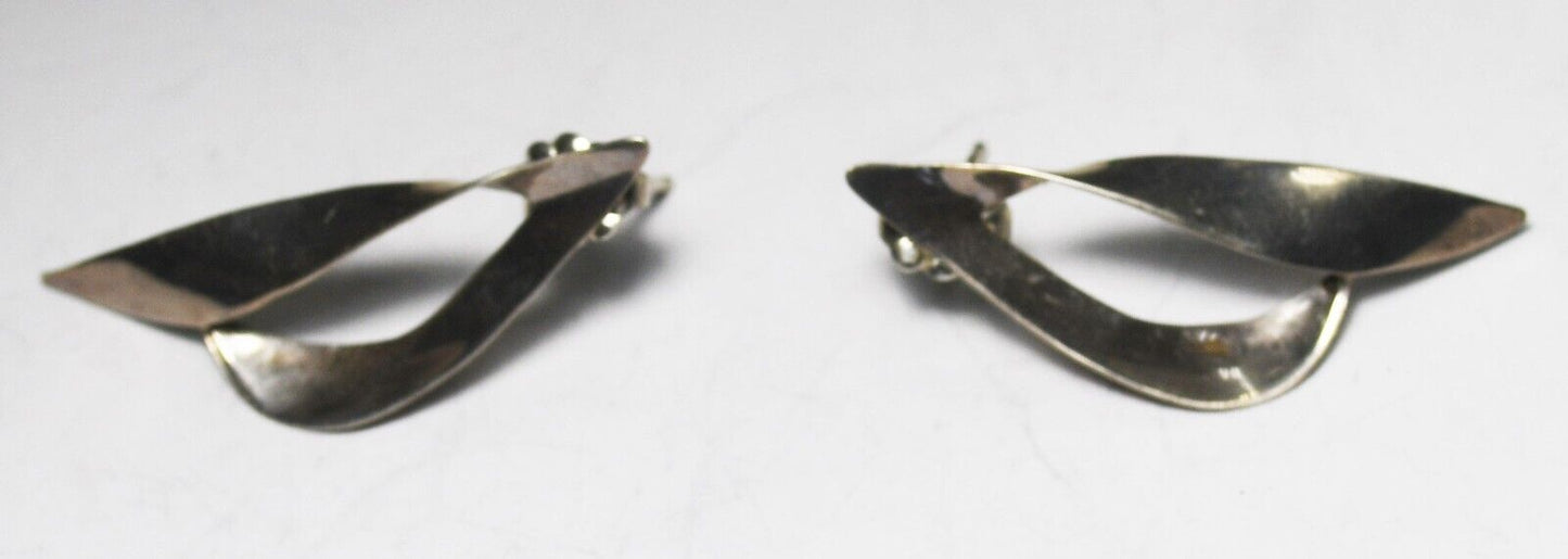 Sterling Silver TT Modernist Hoop Stud Earrings 32mm x 12mm
