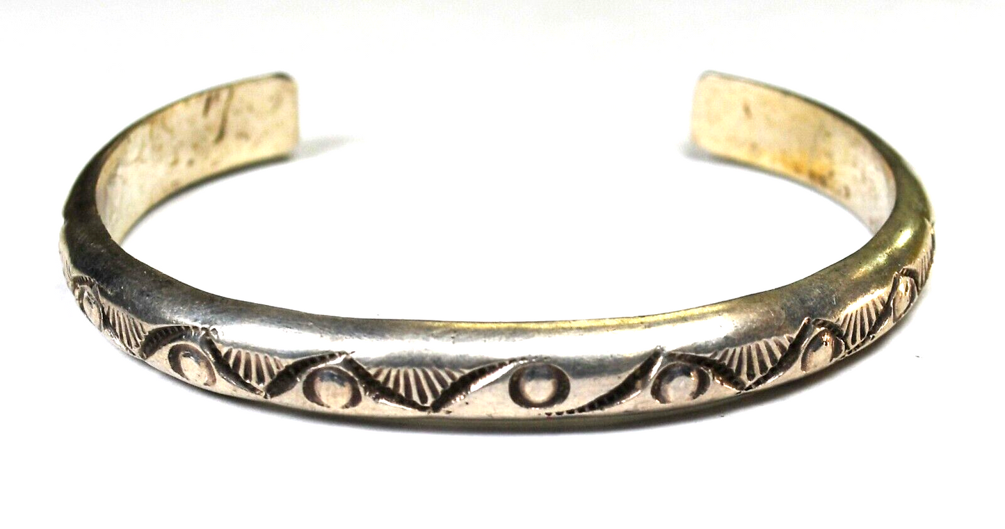 Sterling Silver Signed B Sun Rays Cuff Bracelet 6mm 6.5" Wrist