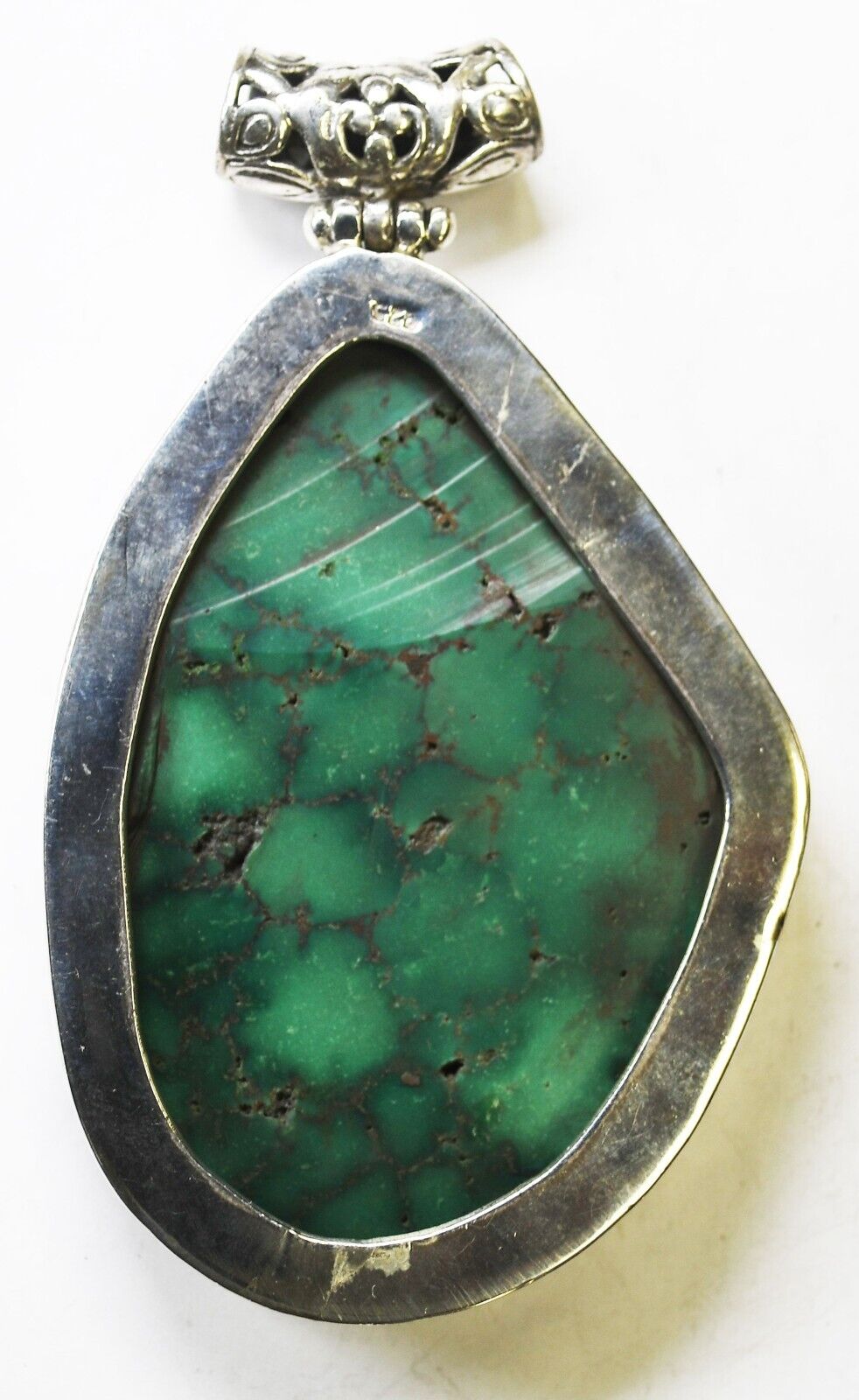 Sterling Silver Large Green Turquoise Slider Pendant 3-3/8" x 51mm