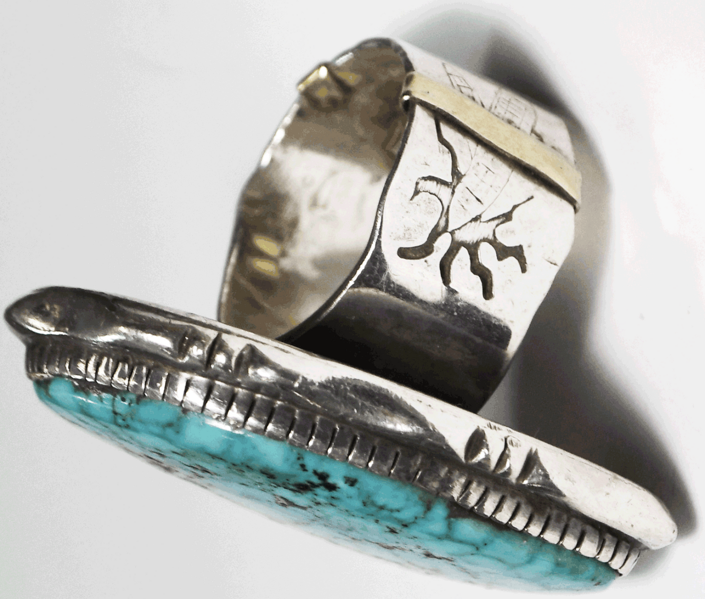 Sterling Silver Large Turquoise Ring 44mm Sun Size 11   30g Embossed Wide Band