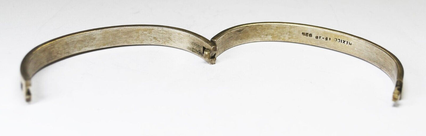 Sterling Silver Mexico Hinged Oval Brass Screw Two Tone Bracelet 12mm 7" Wrist