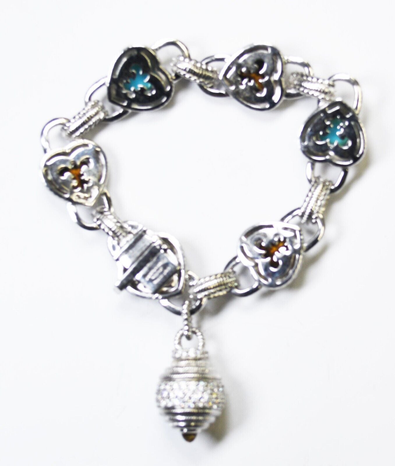 Sterling Judith Ripka Faceted Heart Tiger's Eye Toggle Bracelet 16mm 7.5"