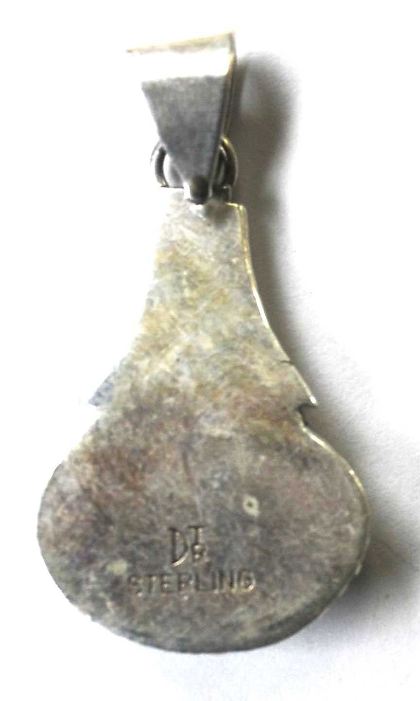 Sterling Silver Desert Rose Trading Blue Simulated Opal Pendant 35mm x 17mm