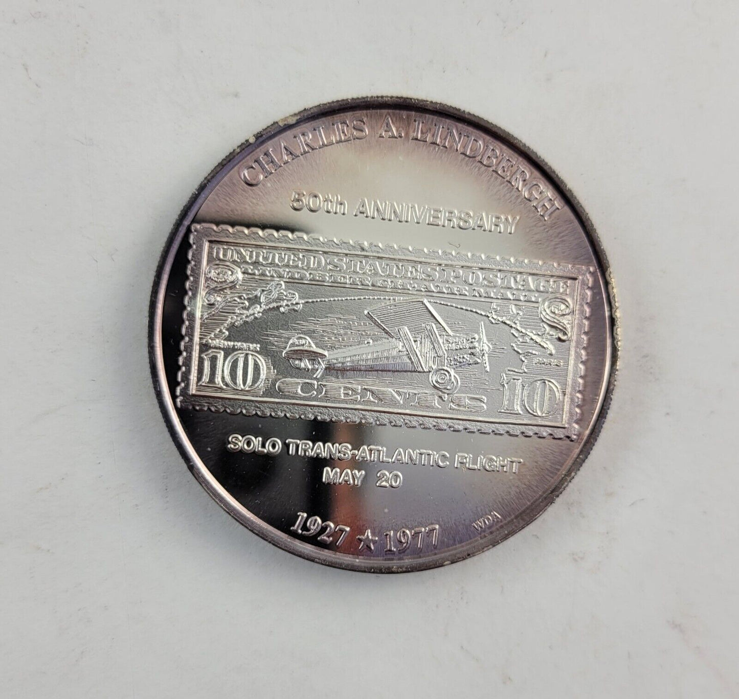 Charles A. Lindbergh 50th Anniversary 1oz .999 Fine Silver Trans-Atlantic Flight