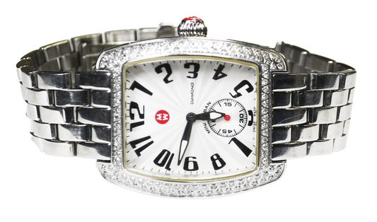 Women's Michele Mini Urban Diamond Bezel Sunburst Silver Dial Watch 29mm