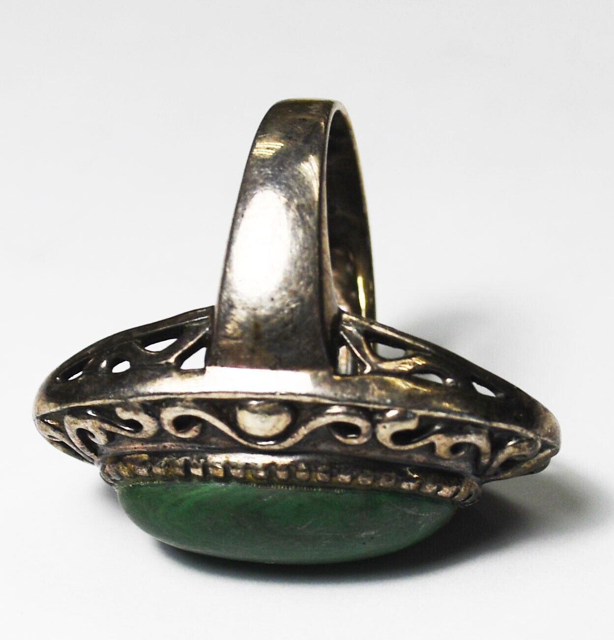 Sterling Silver Oval Malachite Filigree Ring 31mm Size 7