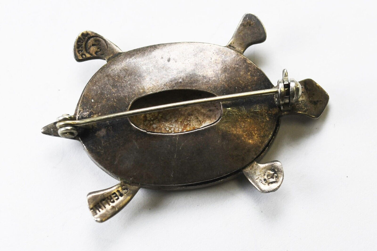 Sterling Silver Miguel Melendez Lapis Turtle Brooch Pin 44mm x 30mm